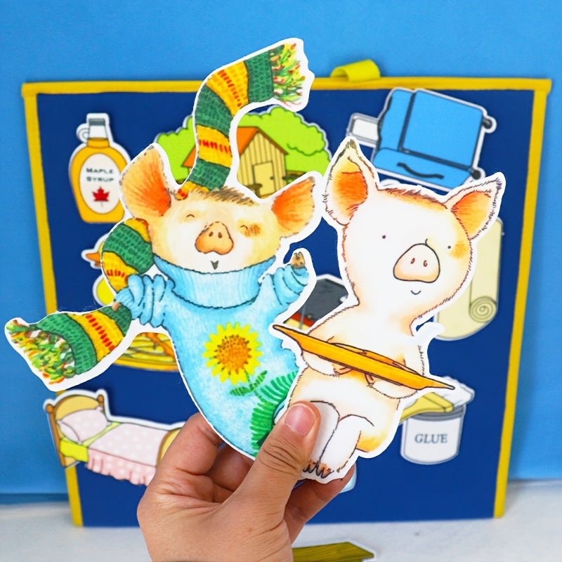 19pcs Pig Pancake Felt Storybook Puppet Theater Props Interactive Storytelling