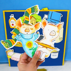 19pcs Pig Pancake Felt Storybook Puppet Theater Props Interactive Storytelling