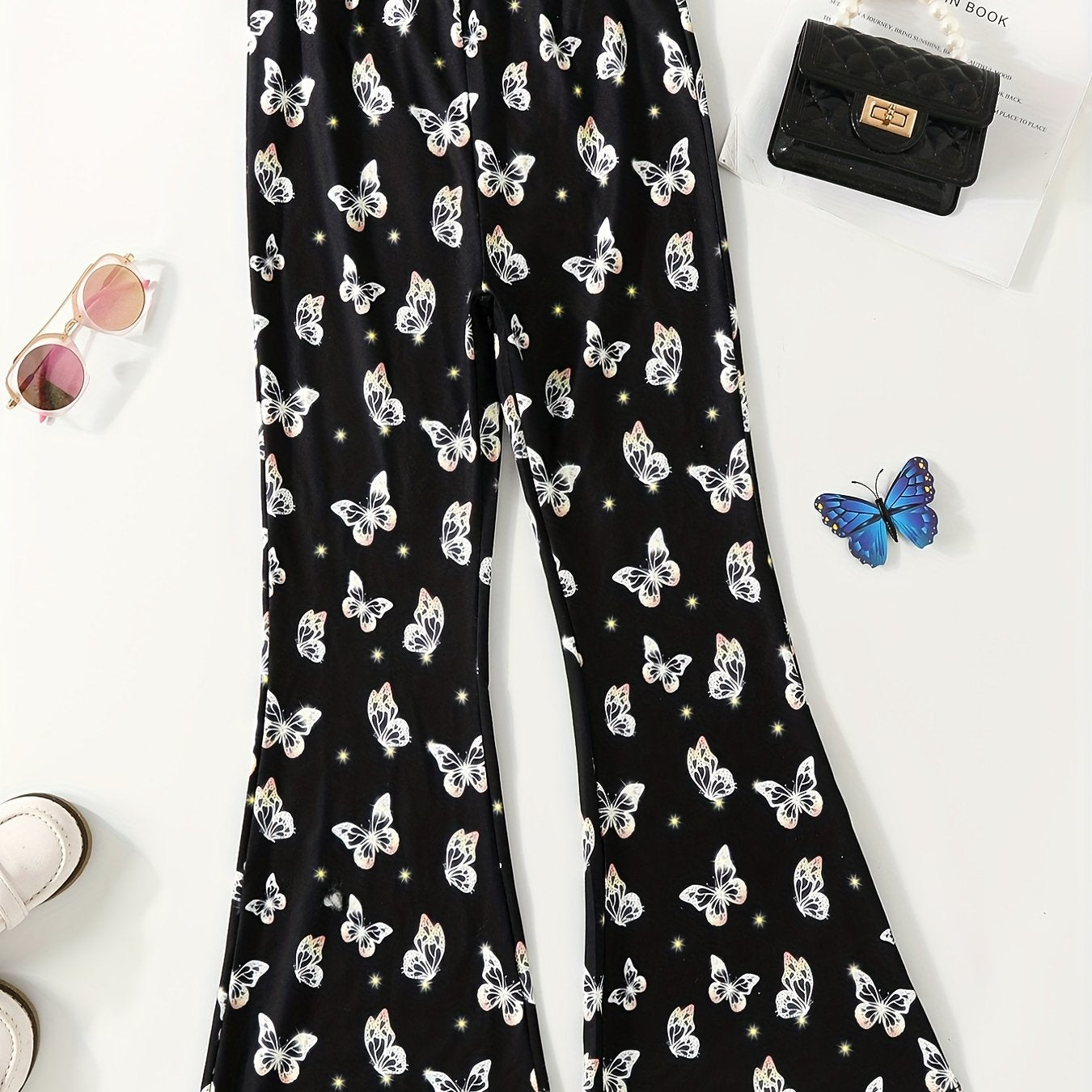 Girls Butterfly Print Flared Trousers