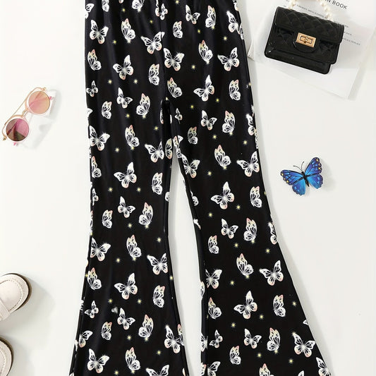 Girls Butterfly Print Flared Trousers