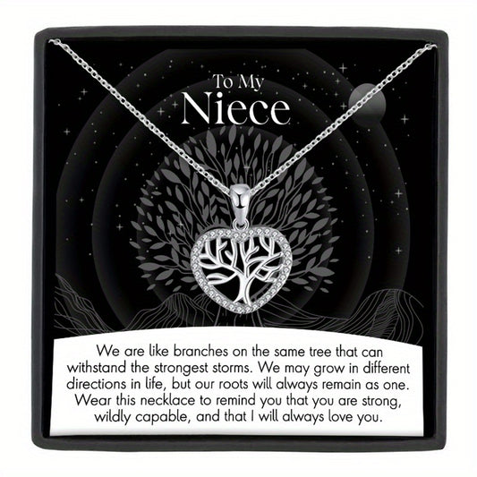 Heart Tree Pendant Necklace With Message Card For Niece