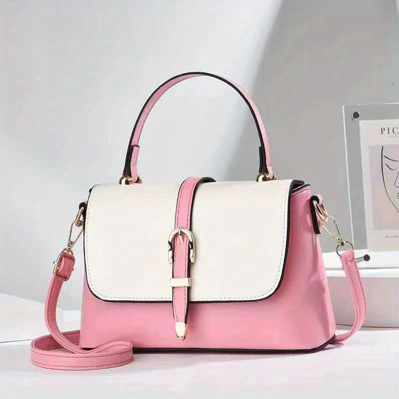 Contrast Crossbody Bag PU Leather Handbag Women's Top Handle Purses