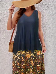  Colorblock Floral Print Tank Maxi Dress
