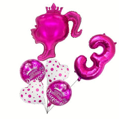 6pcs Princess Birthday Decoration Balloons Set Rose Red Wave Dot Aluminum Film