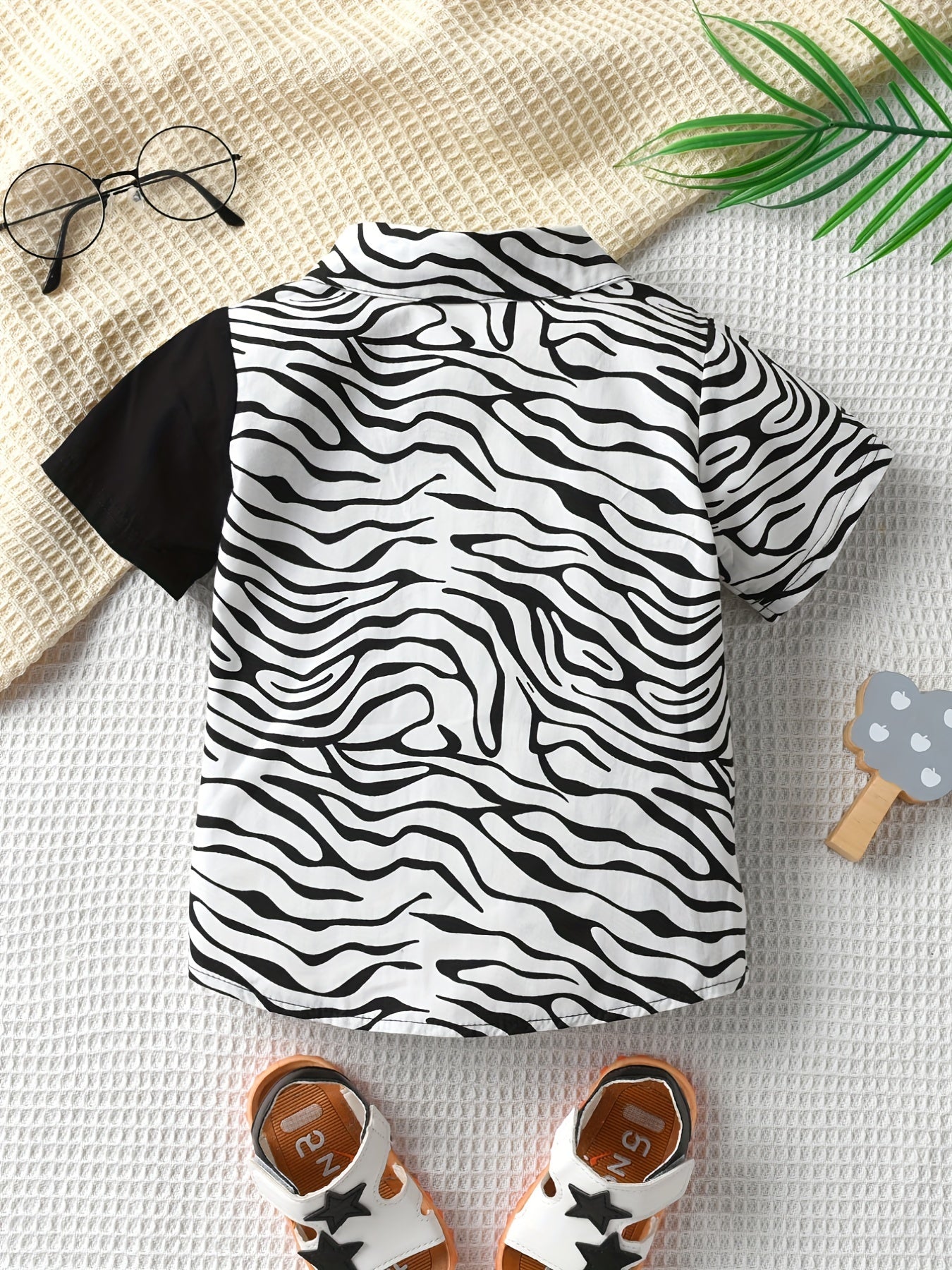 Boys Block Short Sleeves Shirt Preppy Style For Summer Kids Clothes
