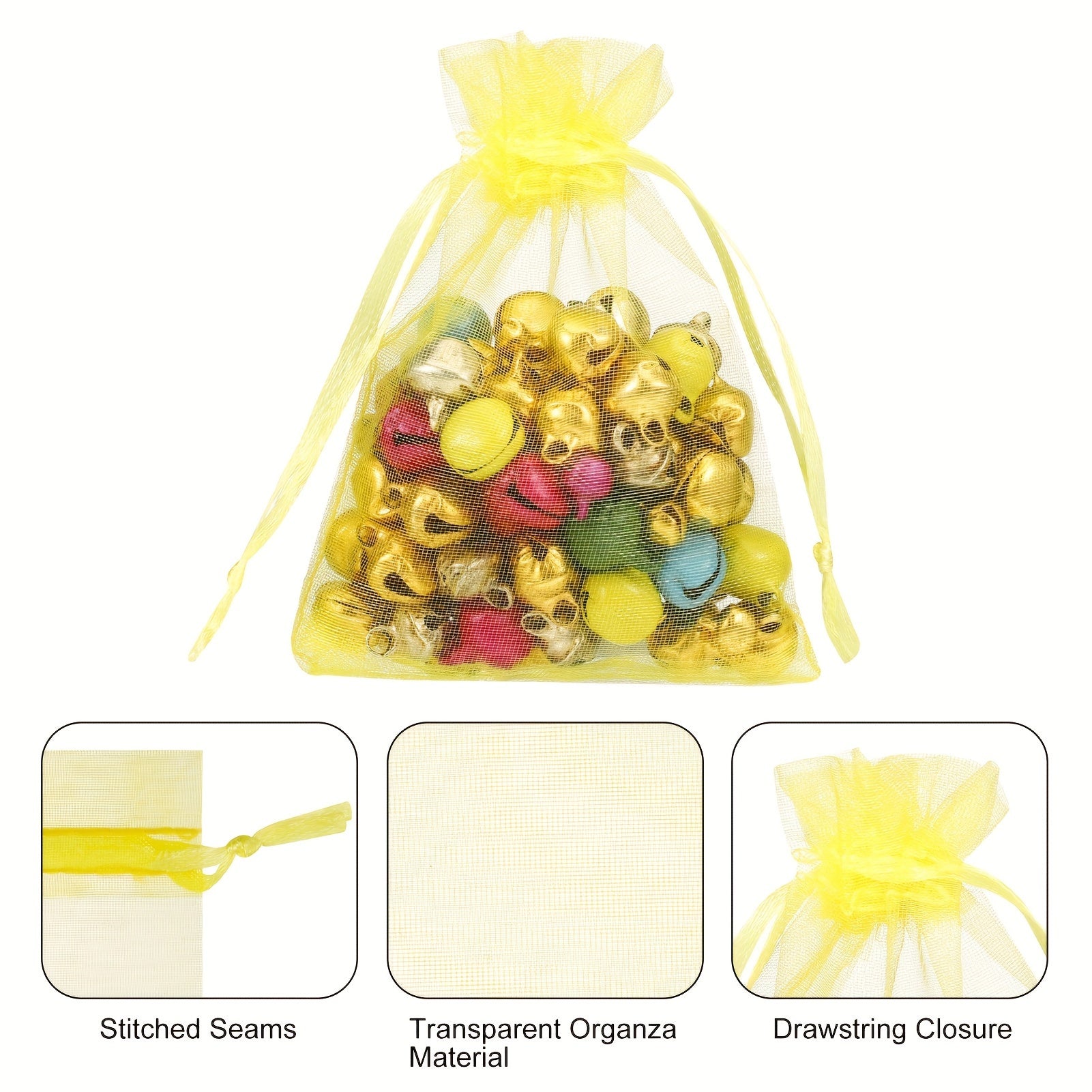 100pcs Mixed Organza Gift Bags Drawstring Party Favor Candy Packaging Bag