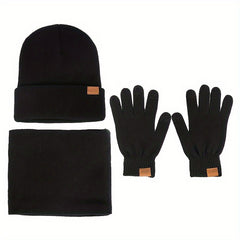Winter Knitted Hat Scarf Gloves Set Outdoor Cycling Ski Warm Beanies