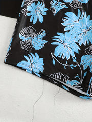  Tankini Set Women's Solid V Neck Top & Tropical Print Shorts Swimsuit