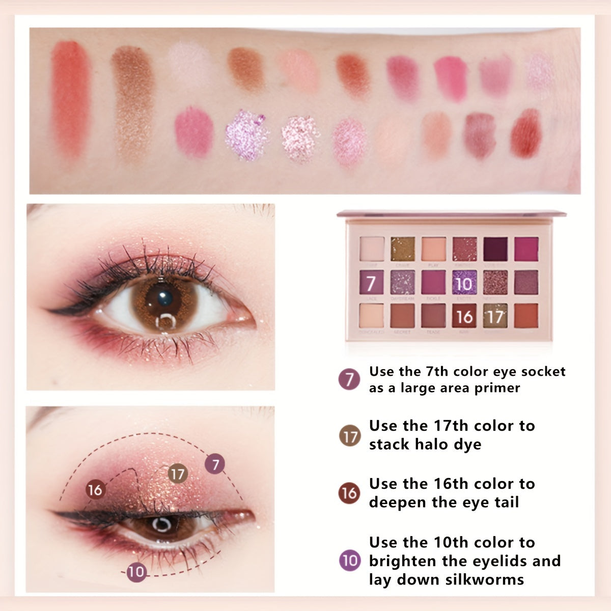 Desert Rose Eyeshadow Palette - Brown Pink Purple Tone Matte Pearly Finish