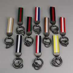 Men's Striped Nylon Ribbon Keychain Pendant