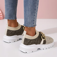 Women's Chain Decor Ombre Sneakers Slip On Comfort Casual Shoes