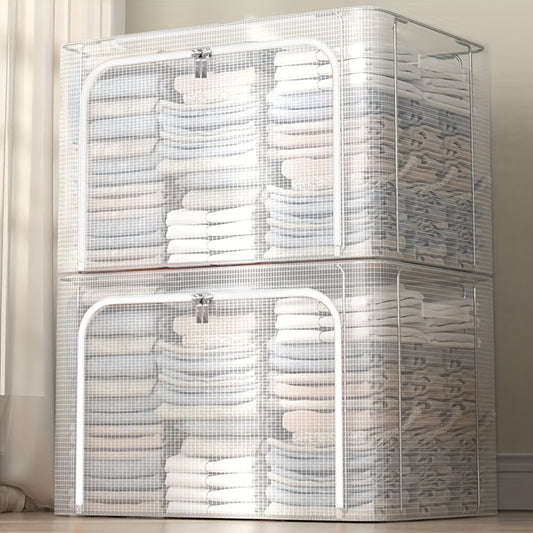 Zippered Folding Clothes Storage Box with Handles & Support Rack