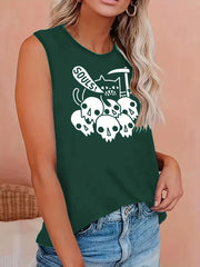  Skull Print Round Neck Tank Top