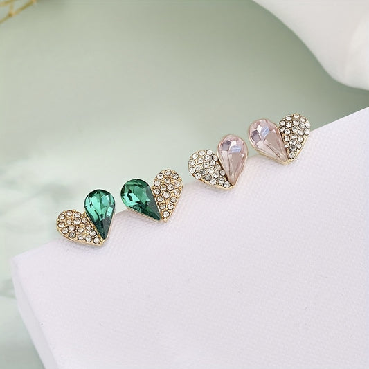 Green Pink Heart Diamond Earrings Halloween Gift