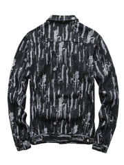 Men's Pattern Denim Jacket Turn-down Collar Chest Collar Jacket