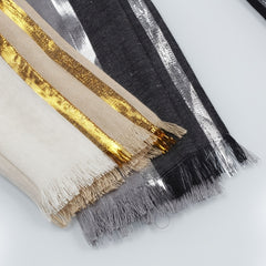 Rayon Casual Scarf Solid Golden & Silver Stripe Tassel Headwrap