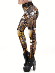 Machine Graphic Print Leggings High Waist Casual Sports Pants