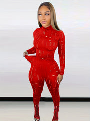 Sexy Cut Out 2pc Set Mock Neck Top & Skinny Pants Outfit