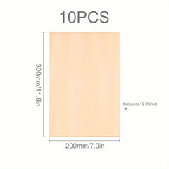 10pcs Light Wood Adhesive Panels 300x200x1.5mm Unpainted Lim