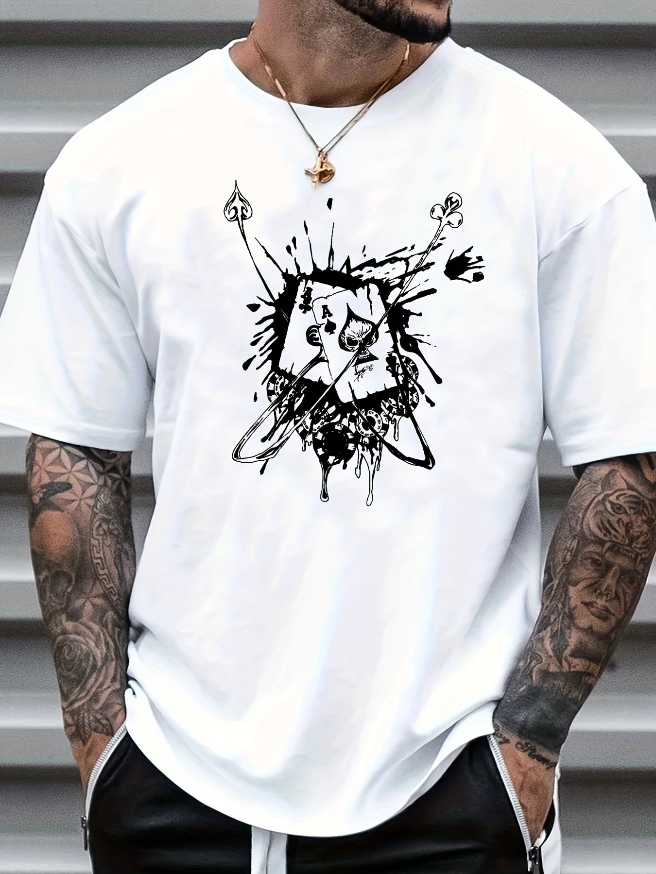 Poker Cards Print Men's Graphic Crew Neck T shirt Casual Comfy Tees