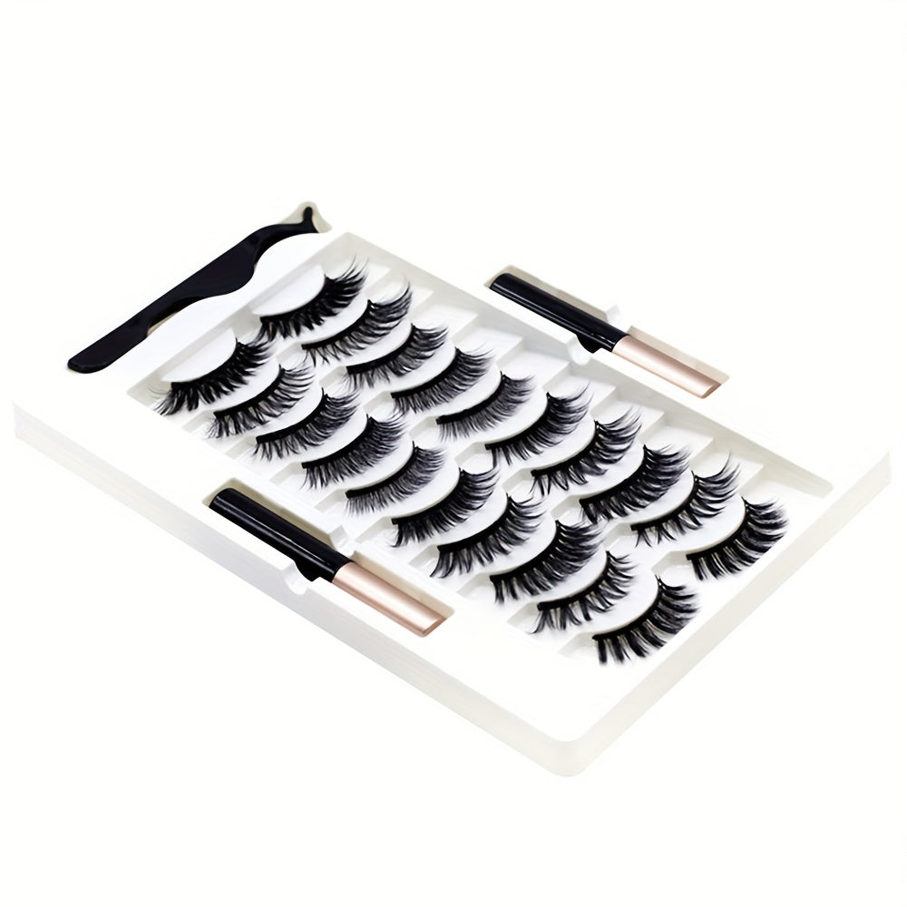 10 Pairs Magnetic False Eyelashes 3D Faux Mink Magnetic Lashes Set