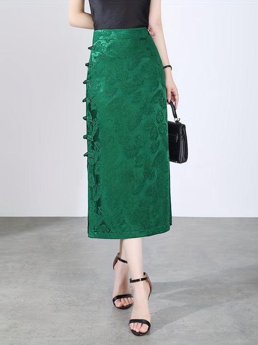 Vintage Split Skirt with Side Buckle for Women