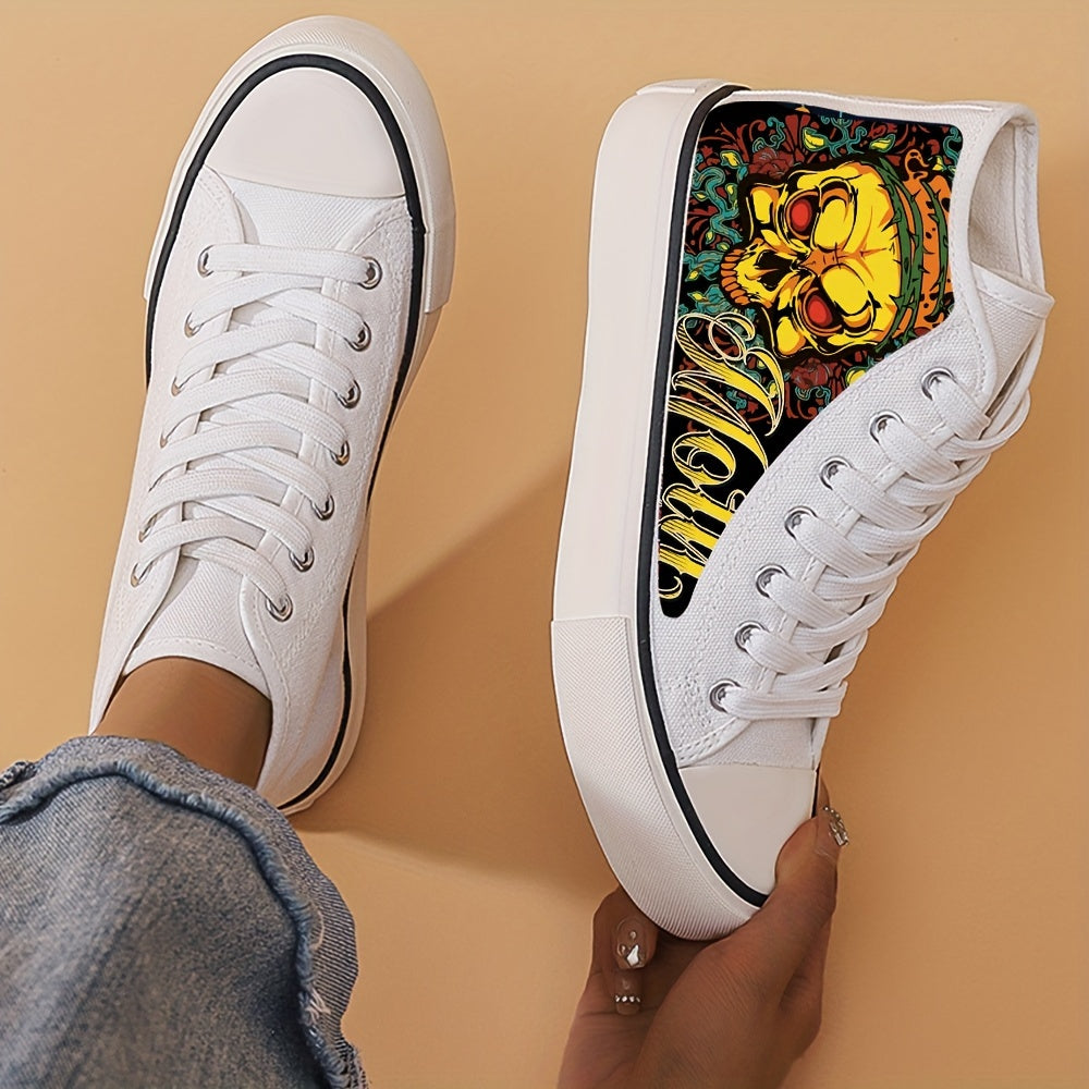 Skull Print Lightweight High Top Canvas Sneakers