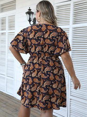  Paisley Print Short Sleeve Mini Dress