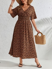  Women's Leopard Print Wrap Dress with V Neck