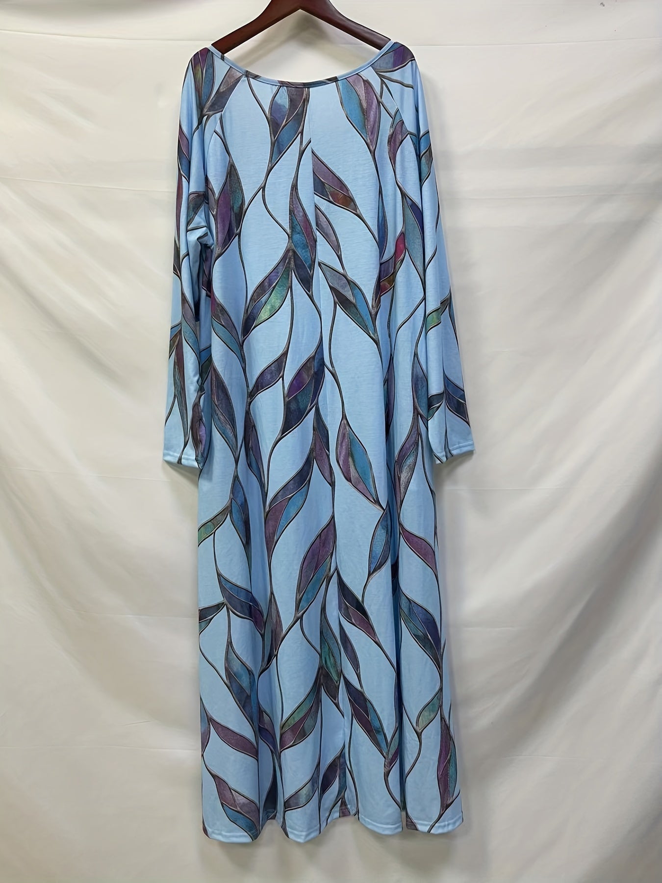  Colorblock Leaf Print Square Neck Maxi Dress