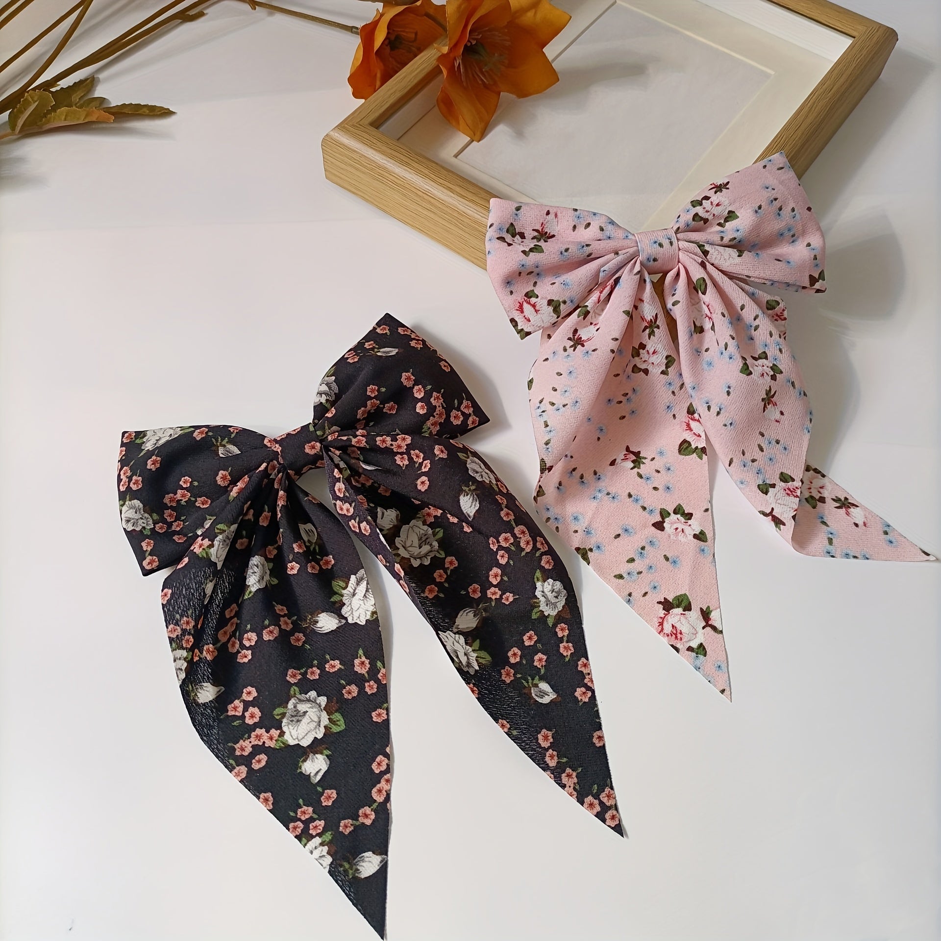 4pcs Floral Streamer Bow Hair Clip for Baby Girls