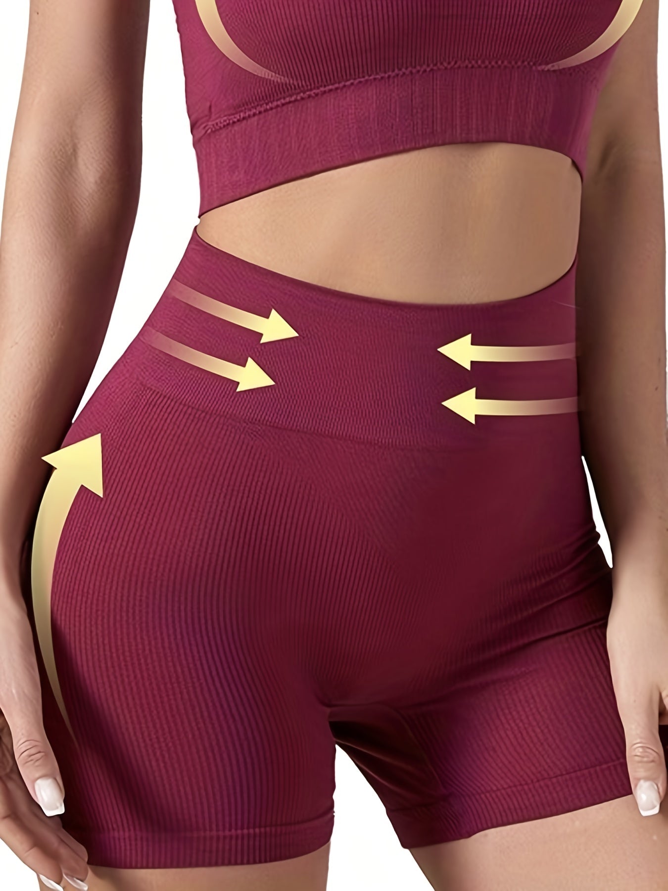 Solid High Waist Ribbed Biker Shorts Seamless Yoga Tights