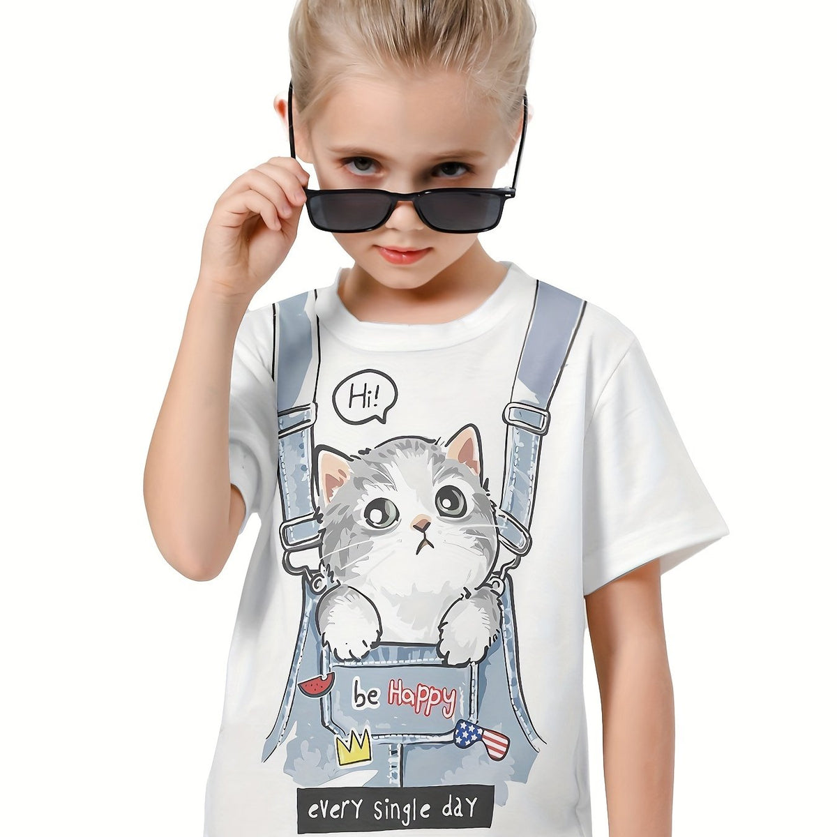 3D Naughty Cat Print T shirt Breathable For Summer Sports