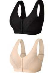 2pcs Front Buckle Wireless Bras Comfy & Breathable Push Up Bra