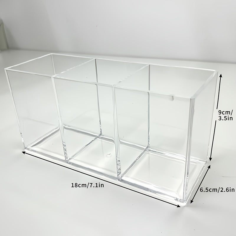 Clear Pen Holder Organizer 3 Compartments for Desk Makeup Brush