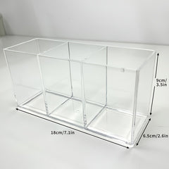 Clear Pen Holder Organizer 3 Compartments for Desk Makeup Brush
