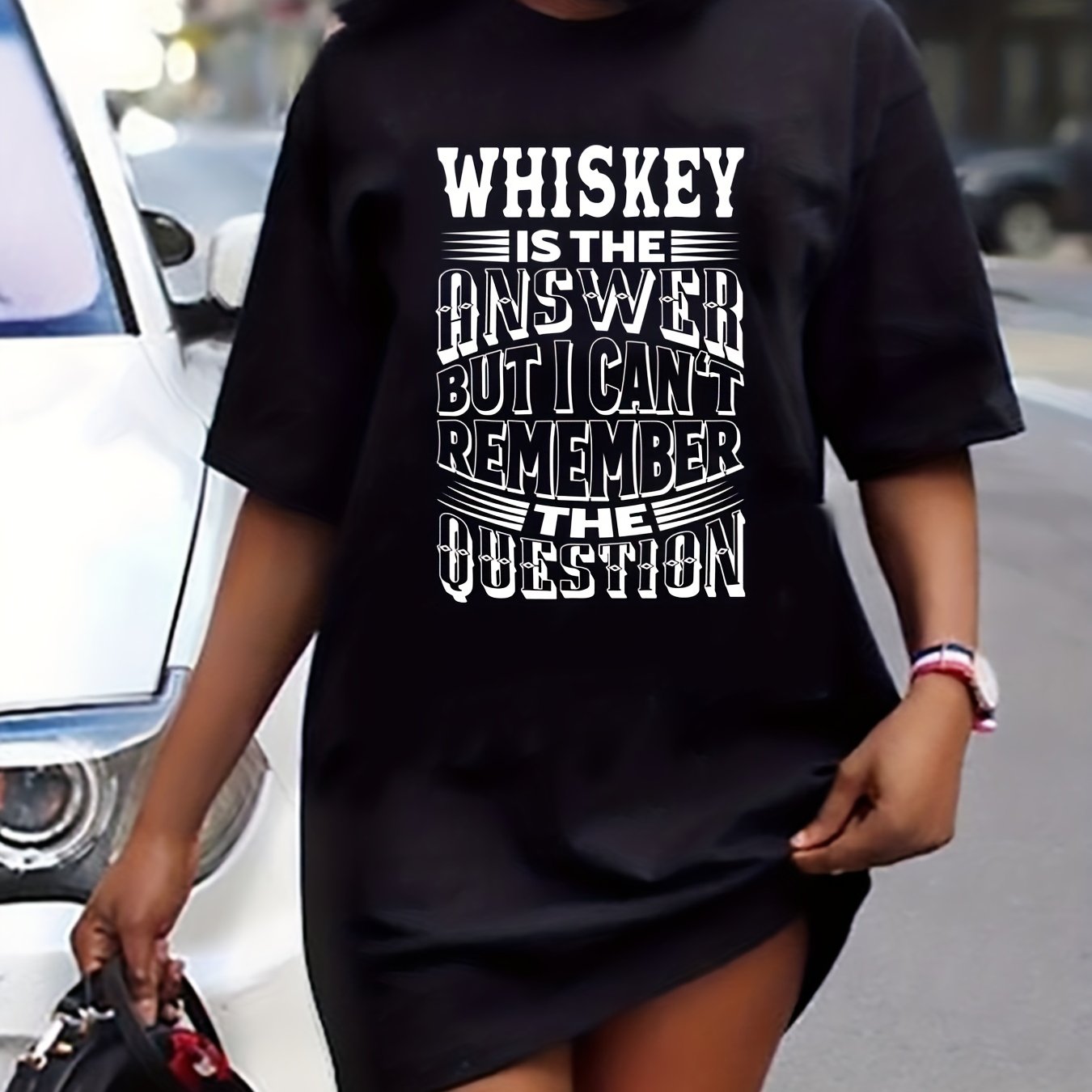  Slogan Print Short Sleeve Casual Dress