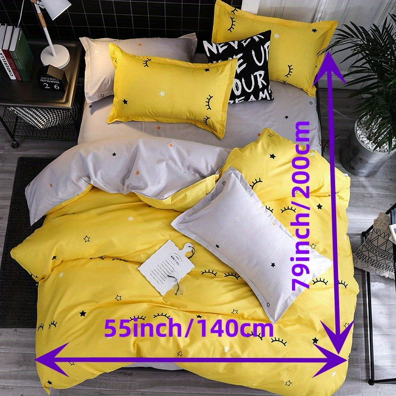 Cartoon Eyelash Print Duvet Cover Set Soft Comfortable Breathable