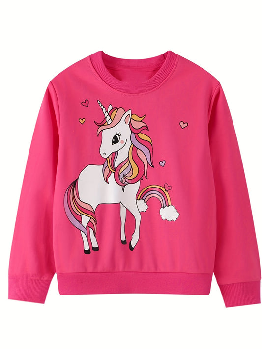 Girls Unicorn Print Crew Neck Sweatshirt For Sports Casual Outfit