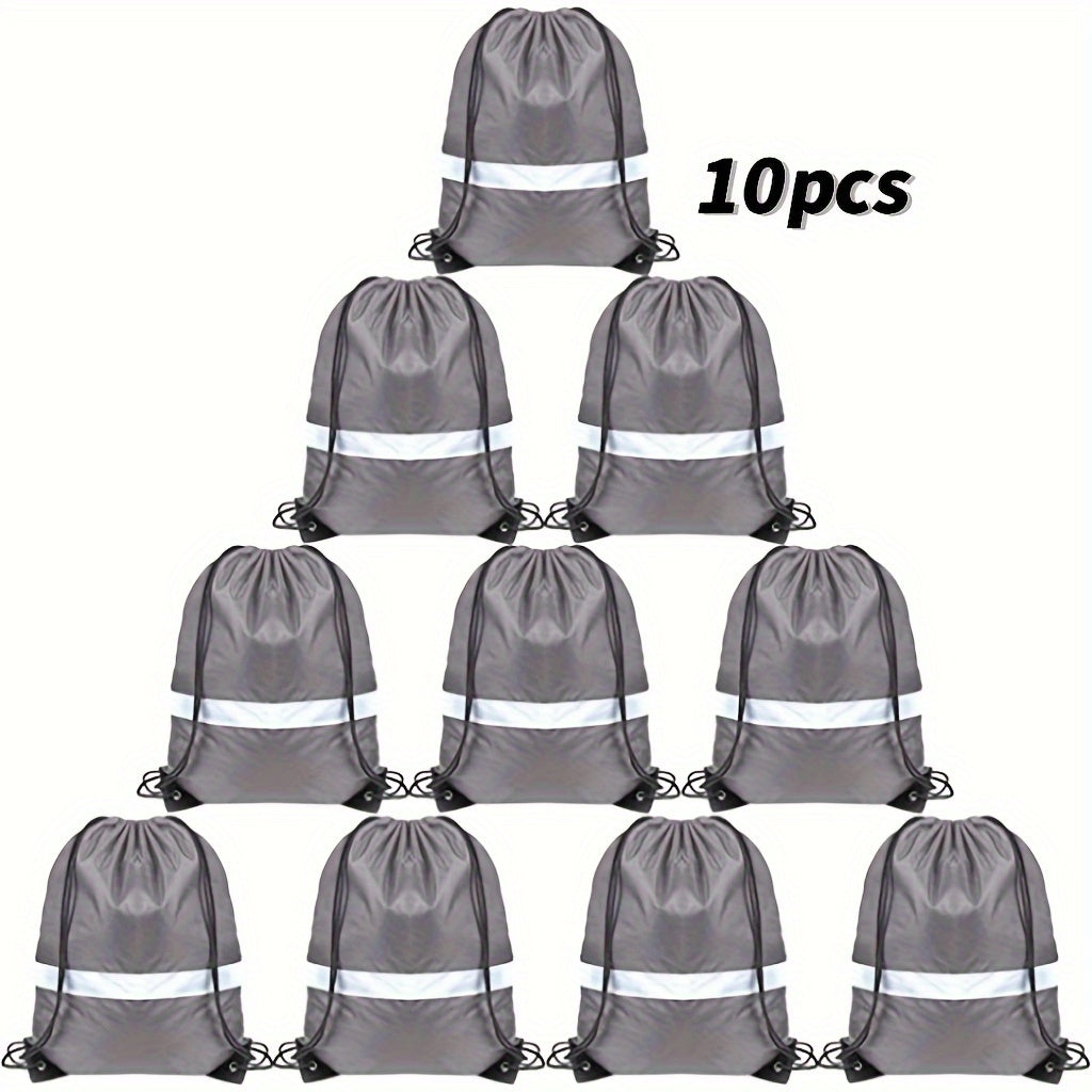 10pcs Reflective Drawstring Backpack for Sports Towel Water Cup Cosmetics