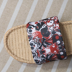 Women's Cartoon Skull Slippers Open Toe Linen Sandals Lightweight Beach Shoes