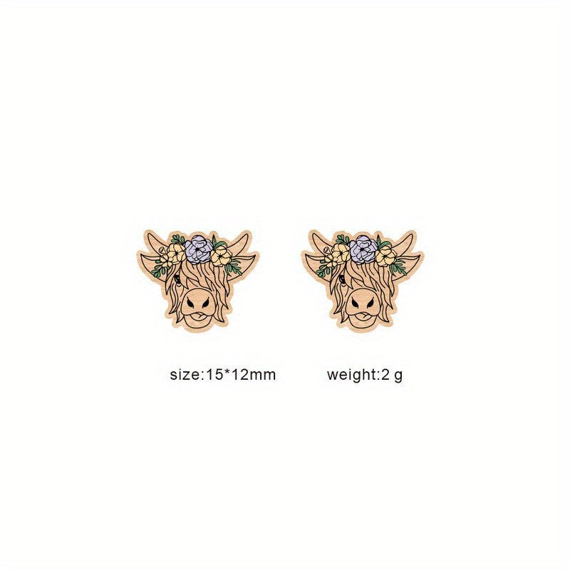 Highland Cow Head Red Bowknot Earrings Retro Bohemian Style