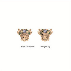Highland Cow Head Red Bowknot Earrings Retro Bohemian Style