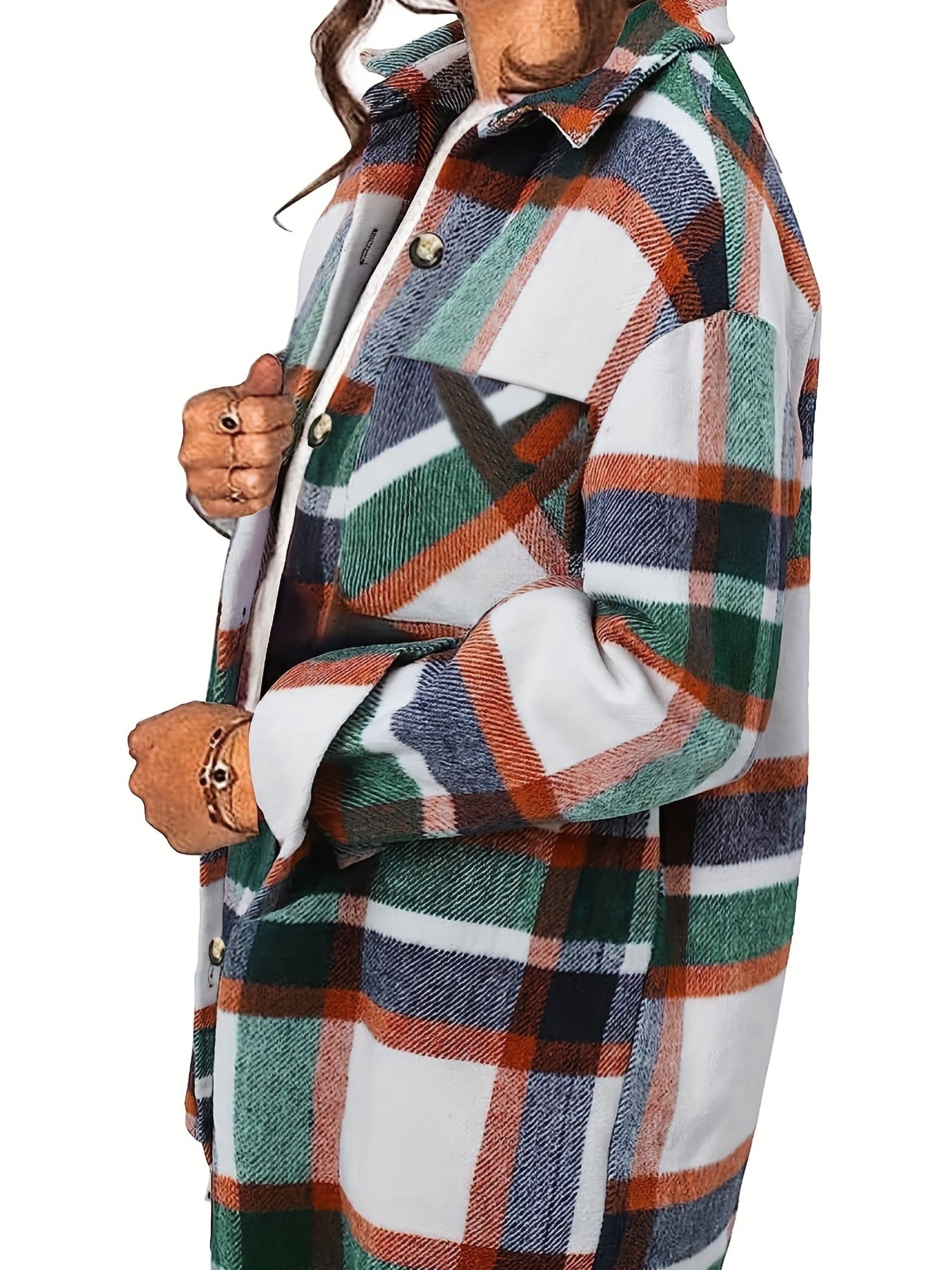 Plaid Print Button Front Jacket Collared Outerwear