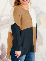  Colorblock Round Neck Pullover Sweater