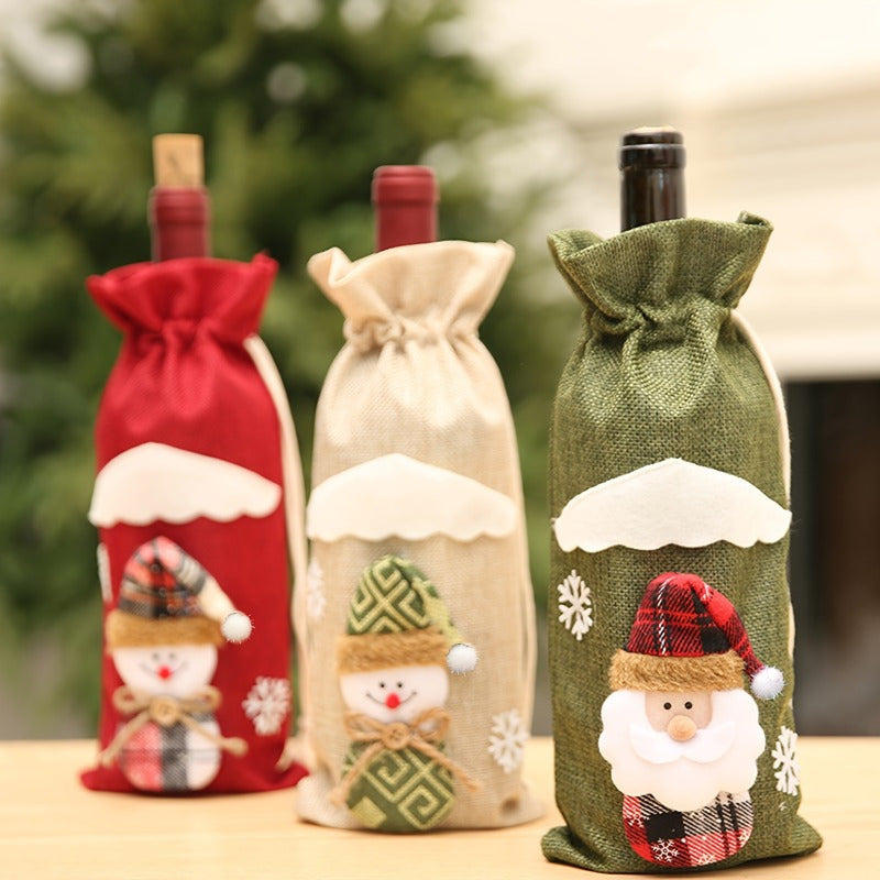 3 Pack Christmas Bottle Covers Santa Snowman Reindeer Gift Bags