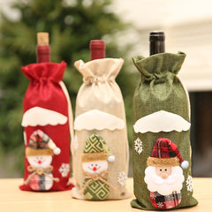 3 Pack Christmas Bottle Covers Santa Snowman Reindeer Gift Bags