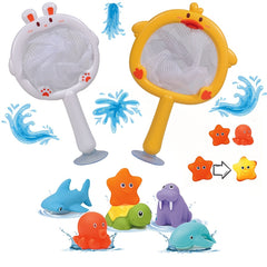 ROYLANZ Mixed Bath Toy Set Rabbit Duck Fishing Net Animal Shaped Play Set