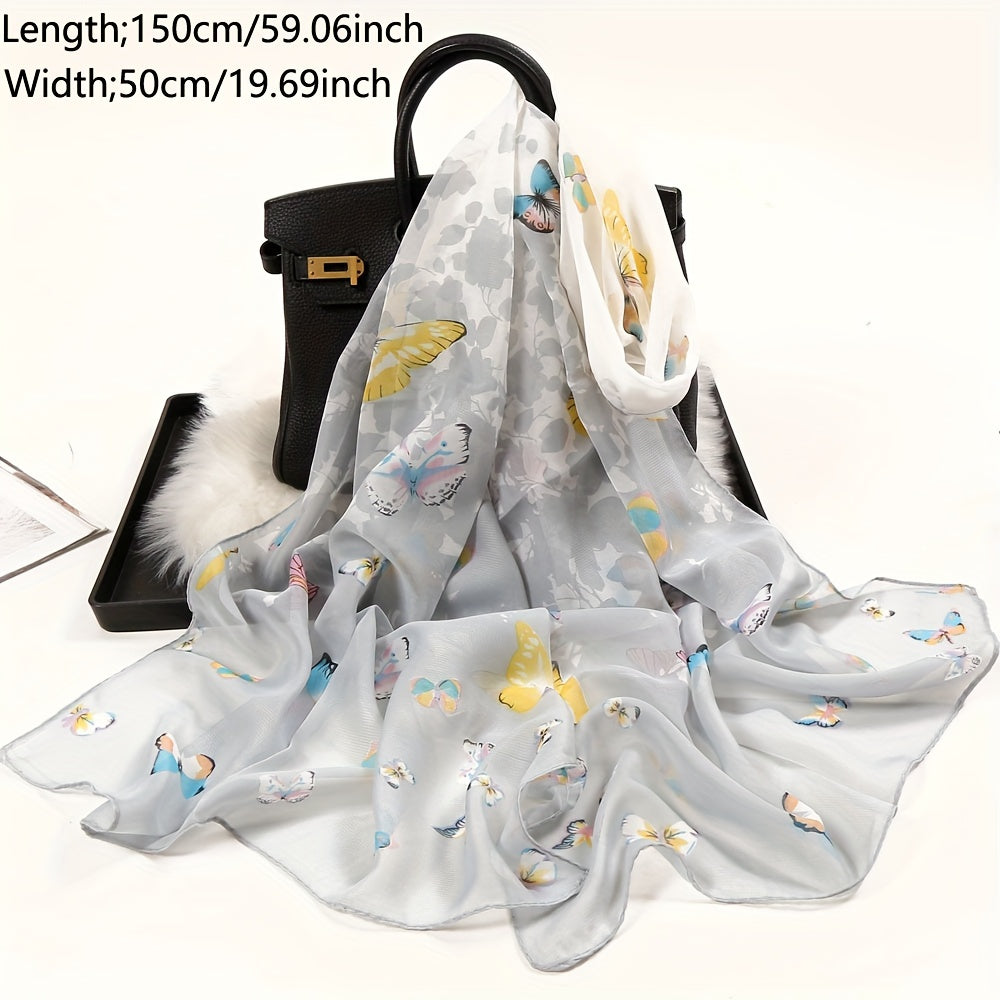 Women's Chiffon Silky Scarf Butterfly Lightweight Floral Print Shawl