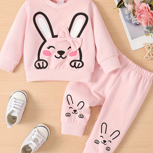 Infant Baby Girls Rabbit Print Sweatshirrt&Sweatpants Set